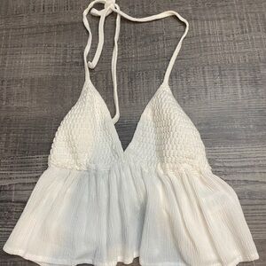 Garage White Crochet Halter Top